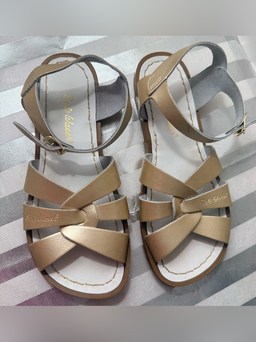 Girl’s Metallic Gold Salt Water Sandals - Picture 2 of 10